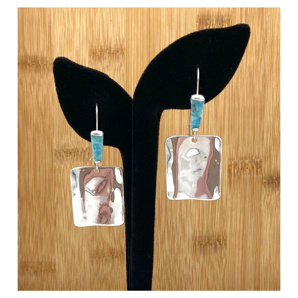 Robert Lee Morris RLM SOHO Silver Tone Faux Turquoise Square Dangle Earrings